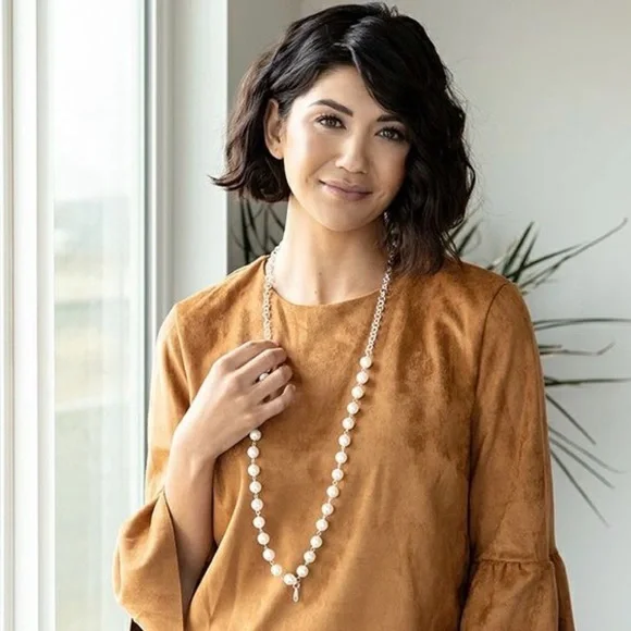 Plunder Noah Pearl Lanyard Necklace 37” Silver Tone New w/ Box - Picture 2 of 6